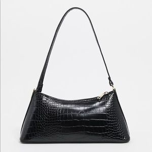 ASOS DESIGN black croc effect shoulder bag with hardware tabs